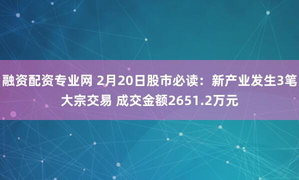 融资配资专业网 2月20日股市必读：新产业发生3笔大宗交易 成交金额2651.2万元